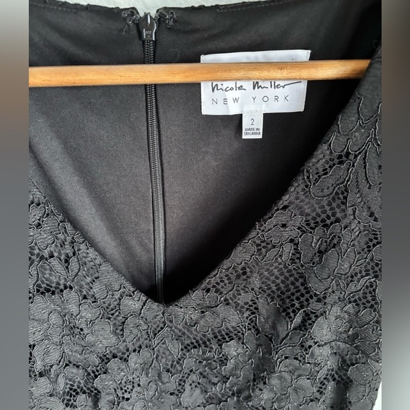 Quiet Luxury Nicole Miller Black Lace Dress with feather details in size 2 - Picture 9 of 10